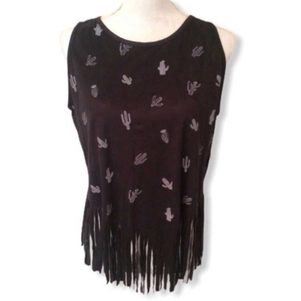 French Pastry Black Velvet Sleeveless Top Cactus Motive